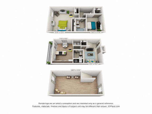 Floor plan for 2 beds, 1.5 baths, 1070 sqft